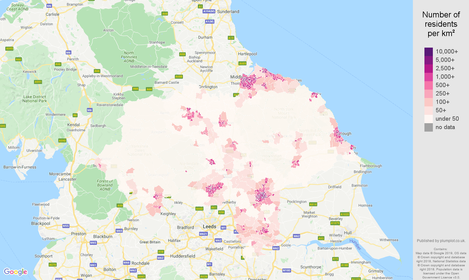 North Yorkshire population density map
