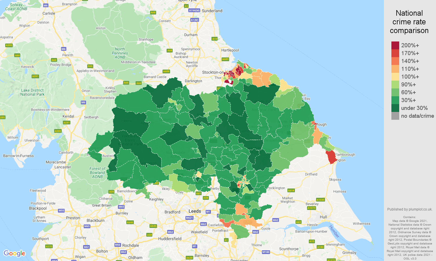 North Yorkshire violent crime rate comparison map