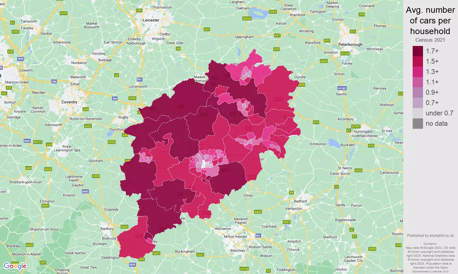 Northampton cars per household map