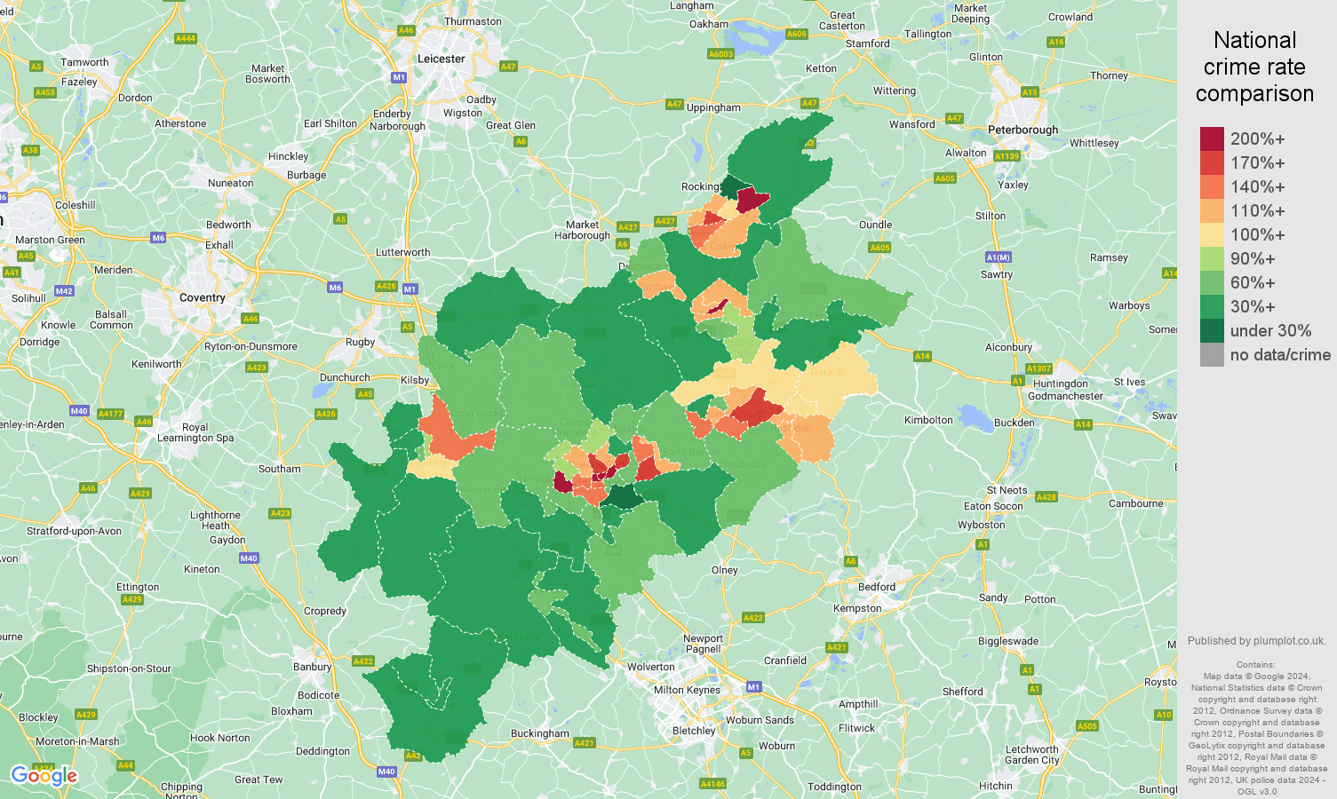 Northampton crime rate comparison map