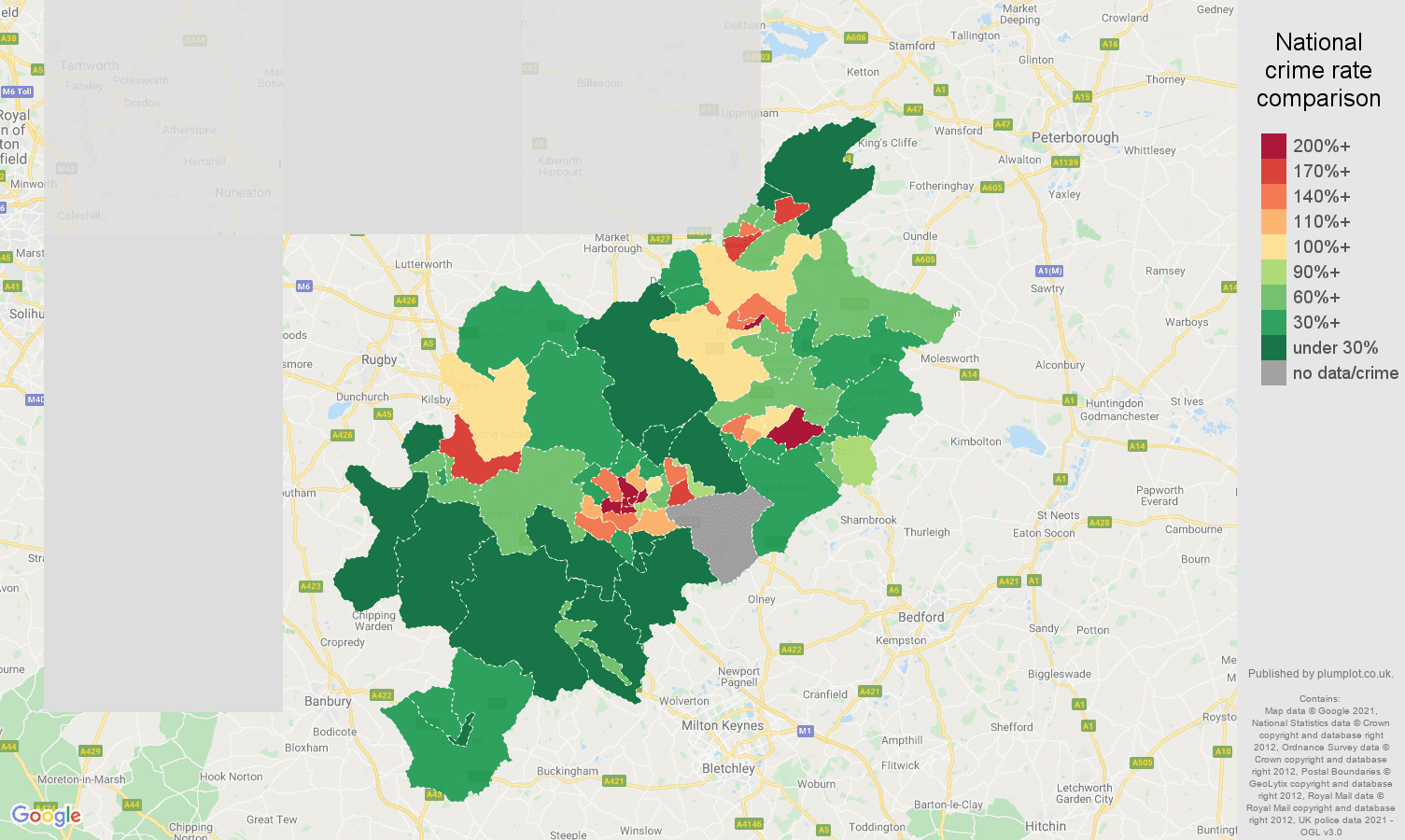 Northampton drugs crime rate comparison map