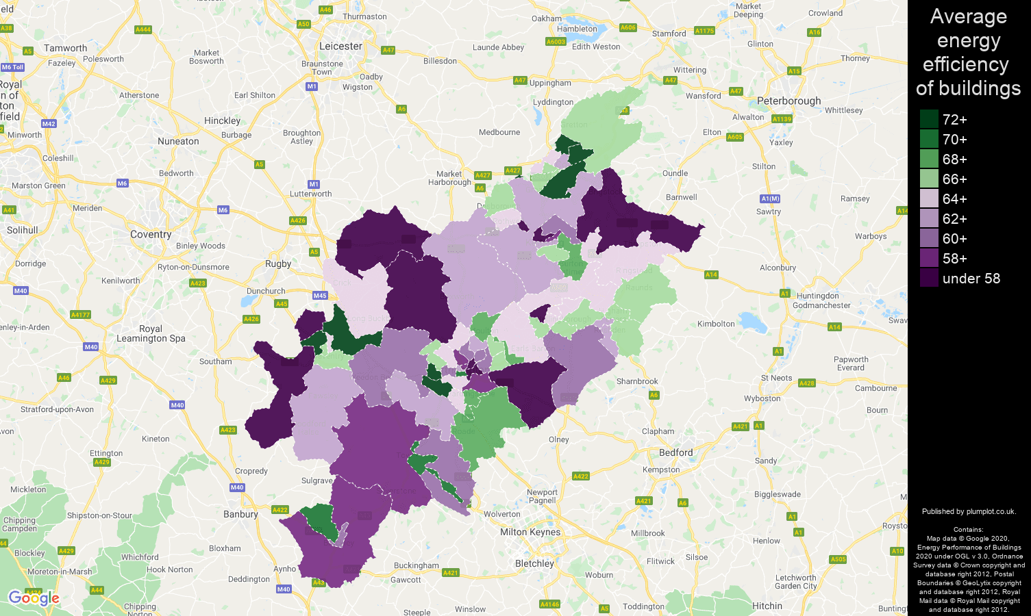 Northampton map of energy efficiency of houses