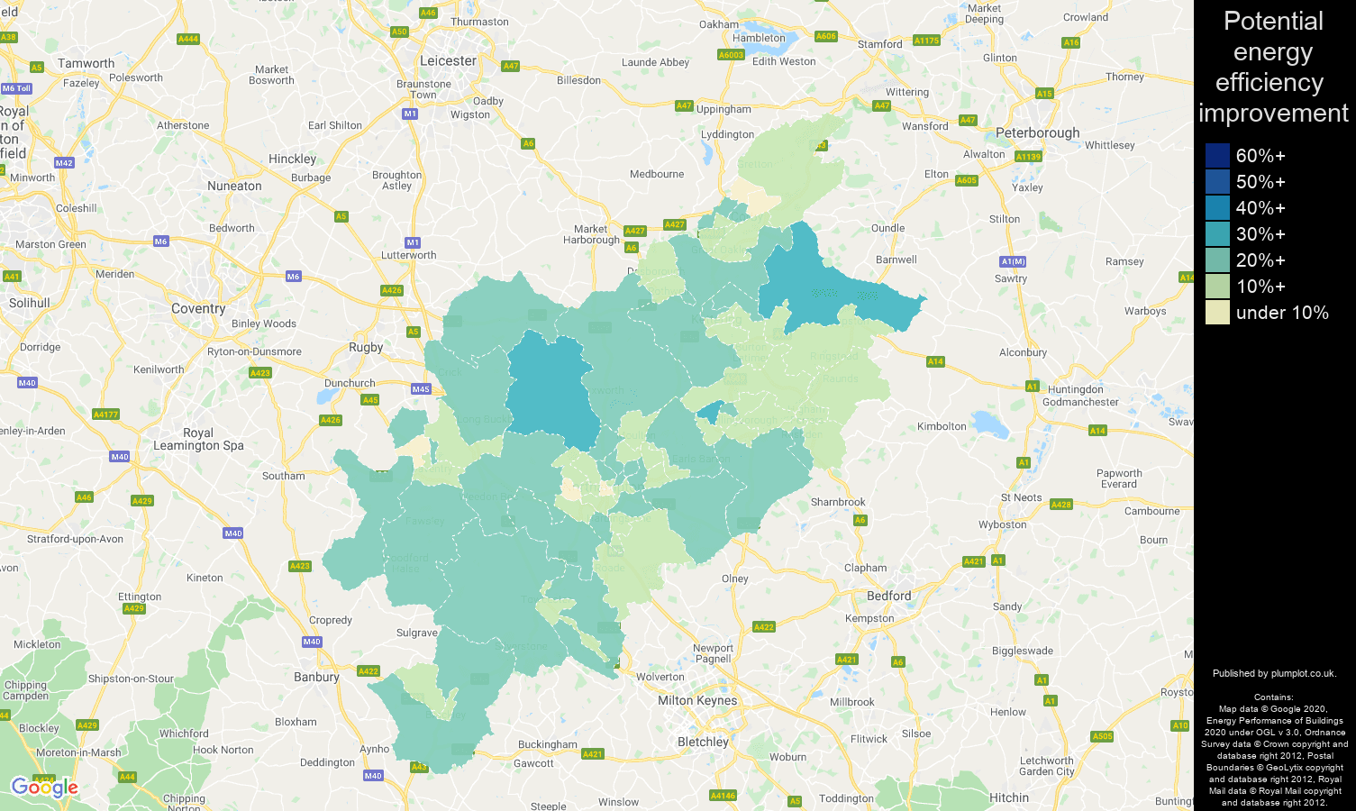 Northampton map of potential energy efficiency improvement of properties