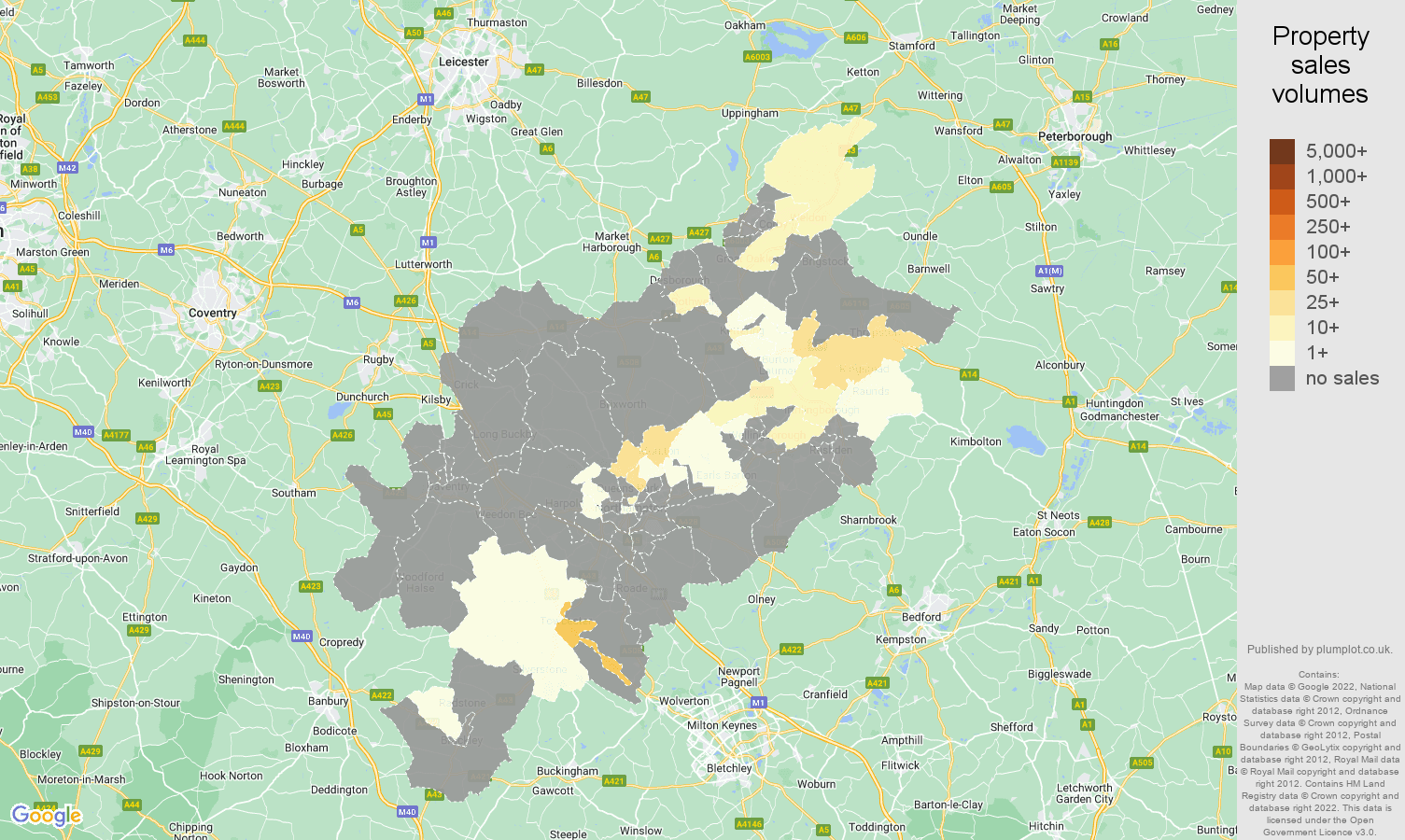 Northampton map of sales of new properties