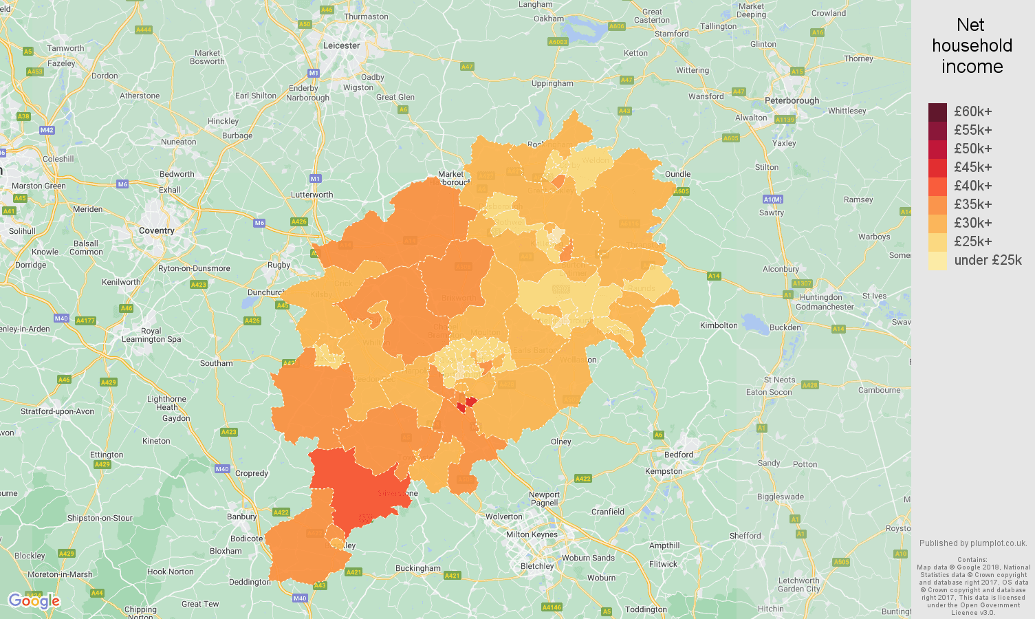 Northampton net household income map