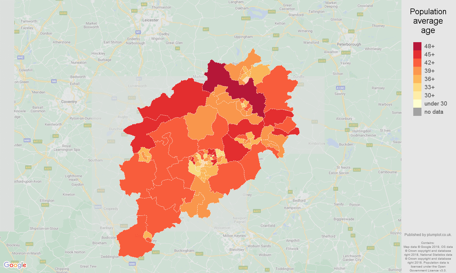 Northampton population average age map