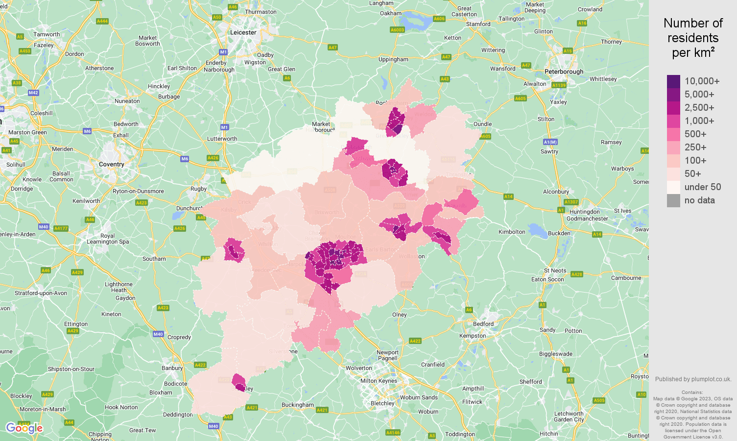 Northampton population density map