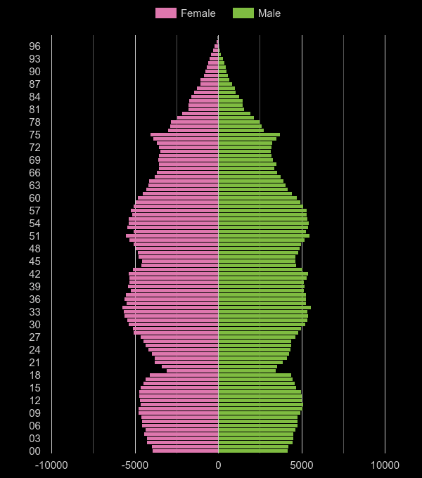 Northampton population pyramid by year