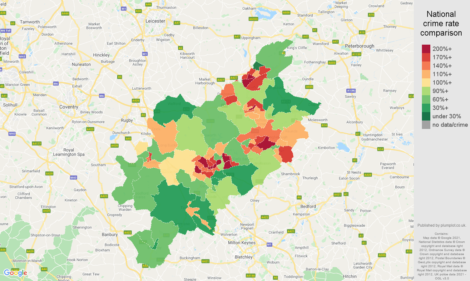 Northampton violent crime rate comparison map