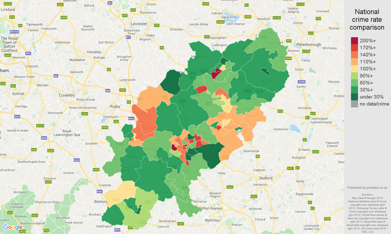 Northamptonshire other crime rate comparison map