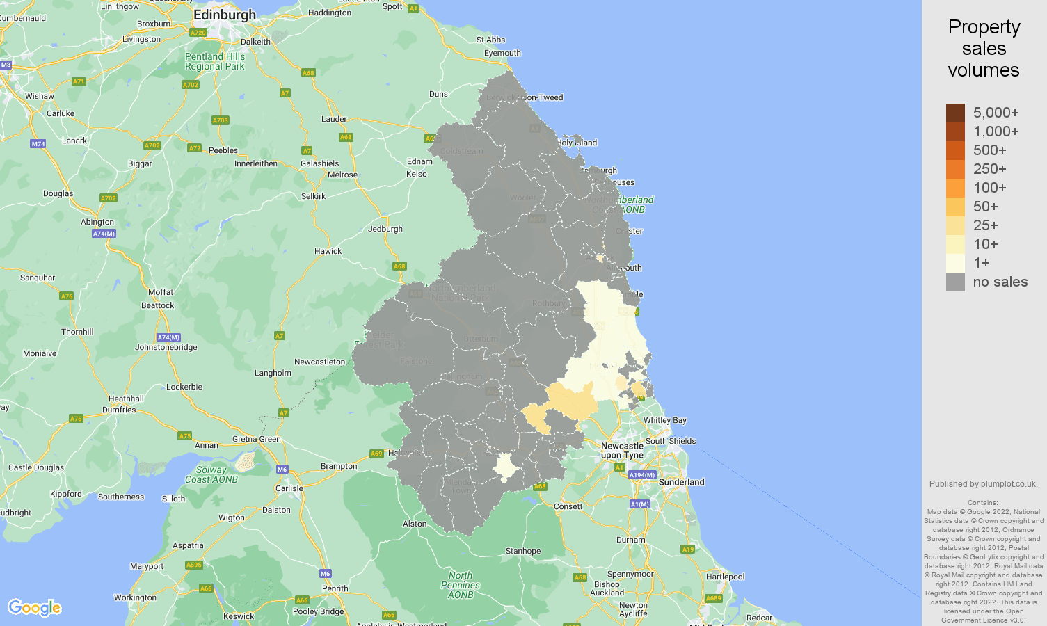 Northumberland map of sales of new properties
