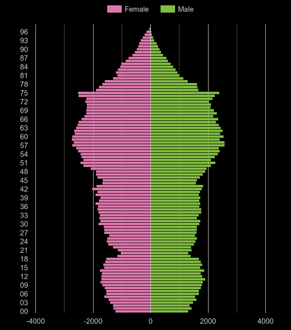 Northumberland population pyramid by year