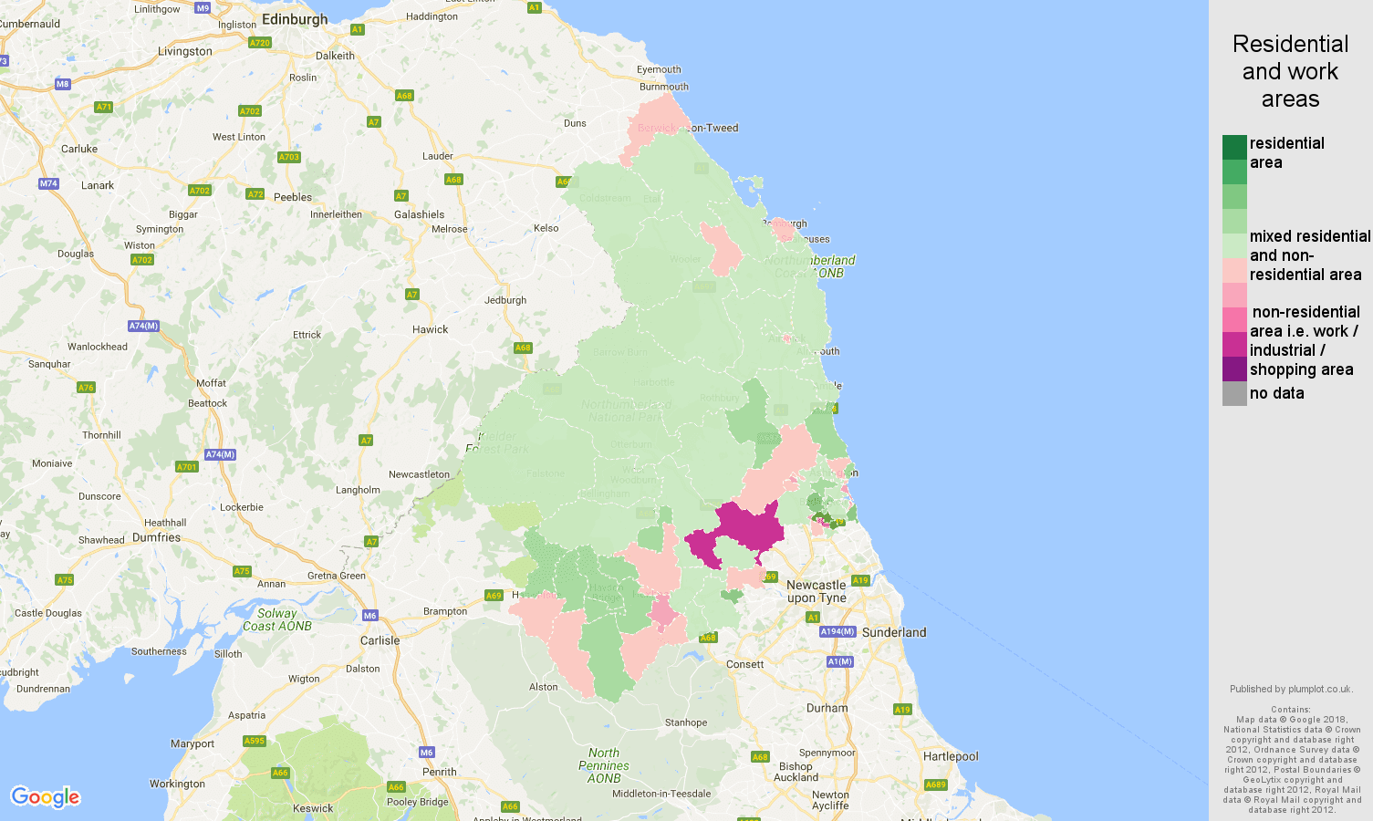 Northumberland residential areas map