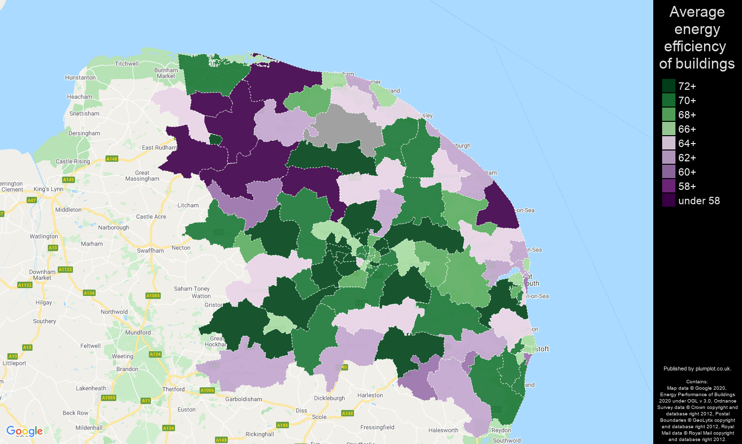 Norwich map of energy efficiency of flats