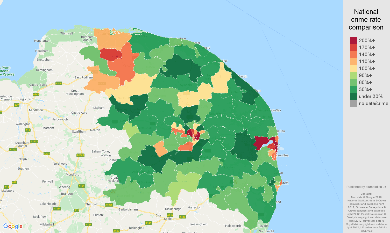 Norwich other crime rate comparison map