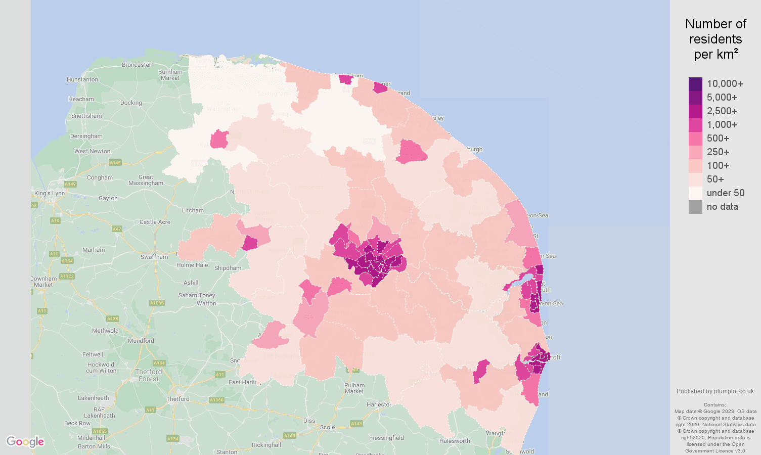 Norwich population density map