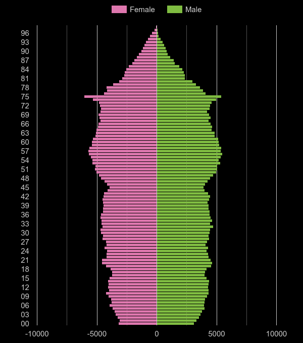 Norwich population pyramid by year