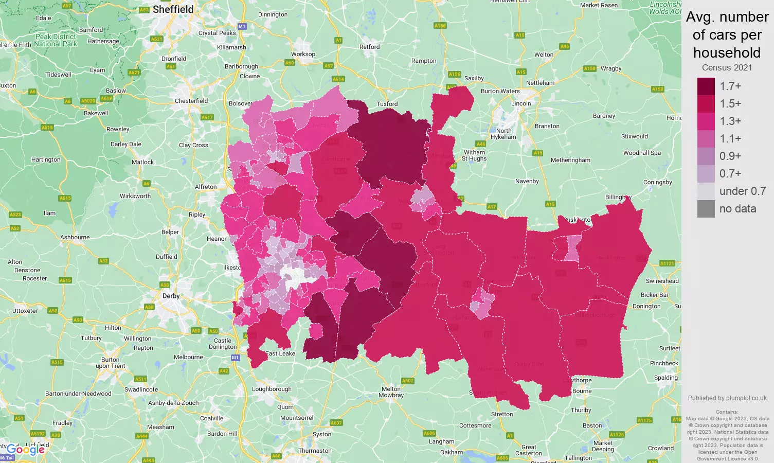Nottingham cars per household map