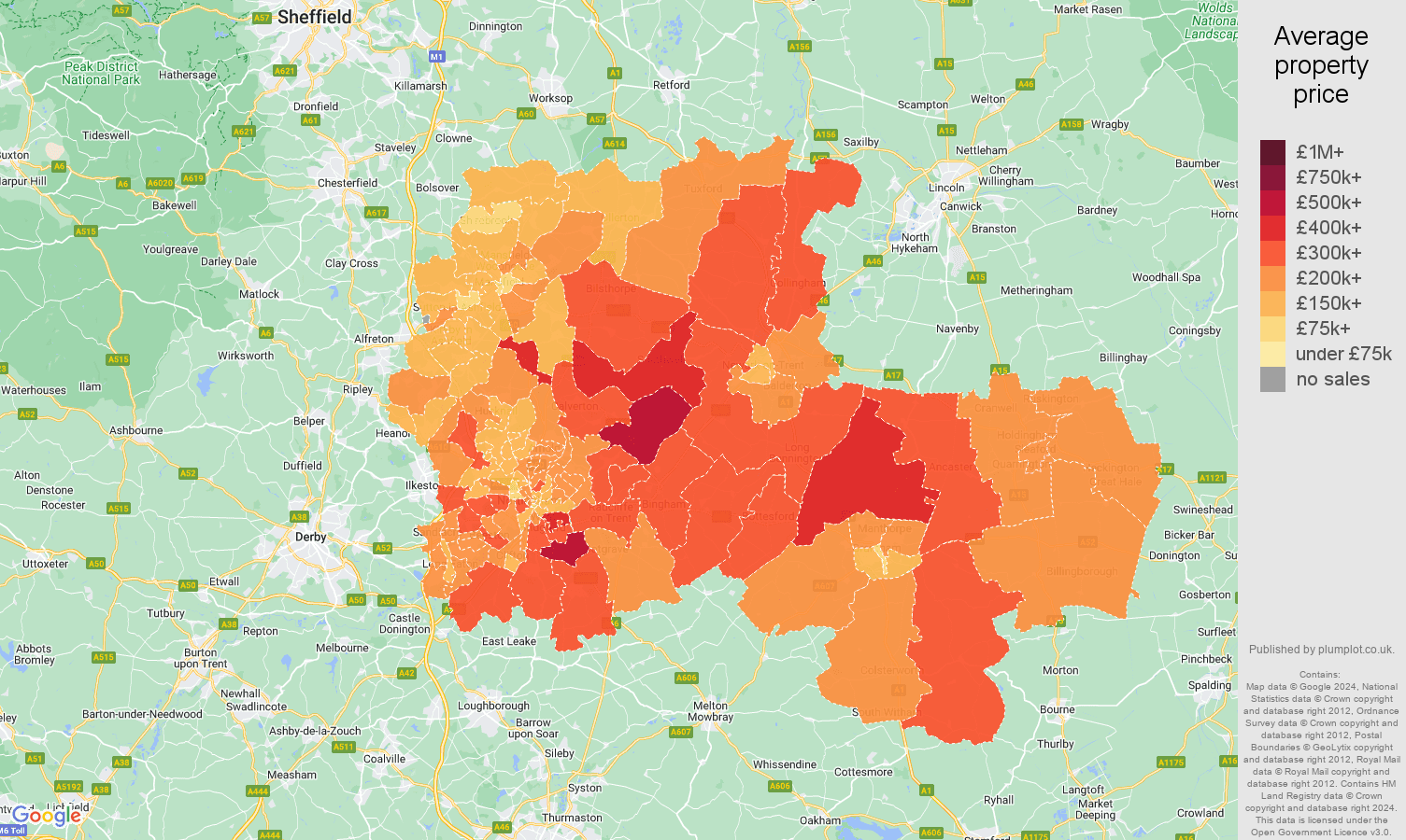 Nottingham house prices map