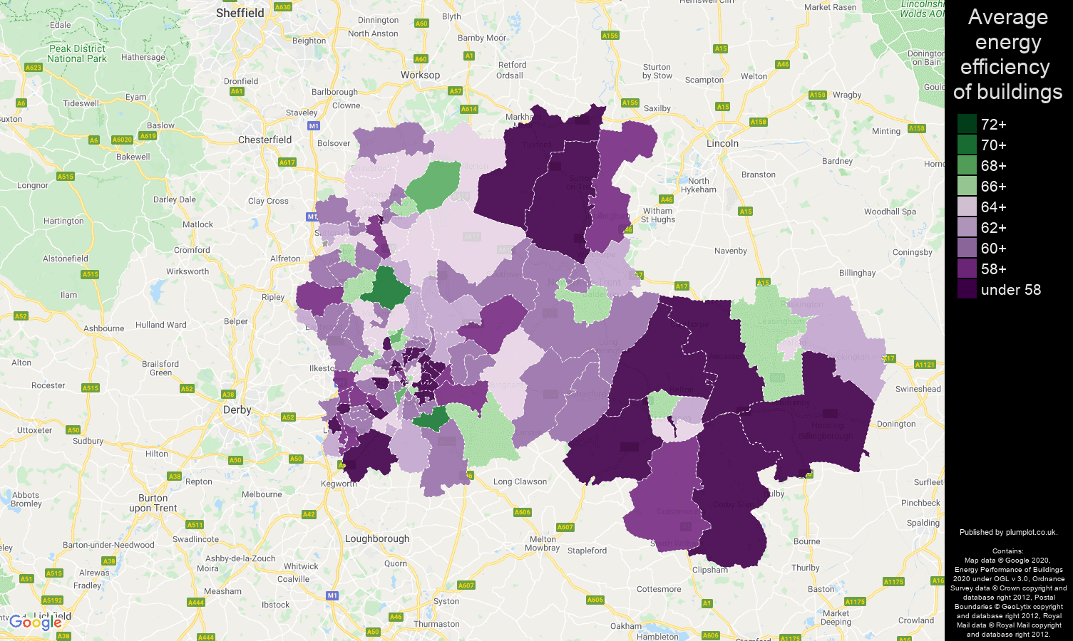 Nottingham map of energy efficiency of houses