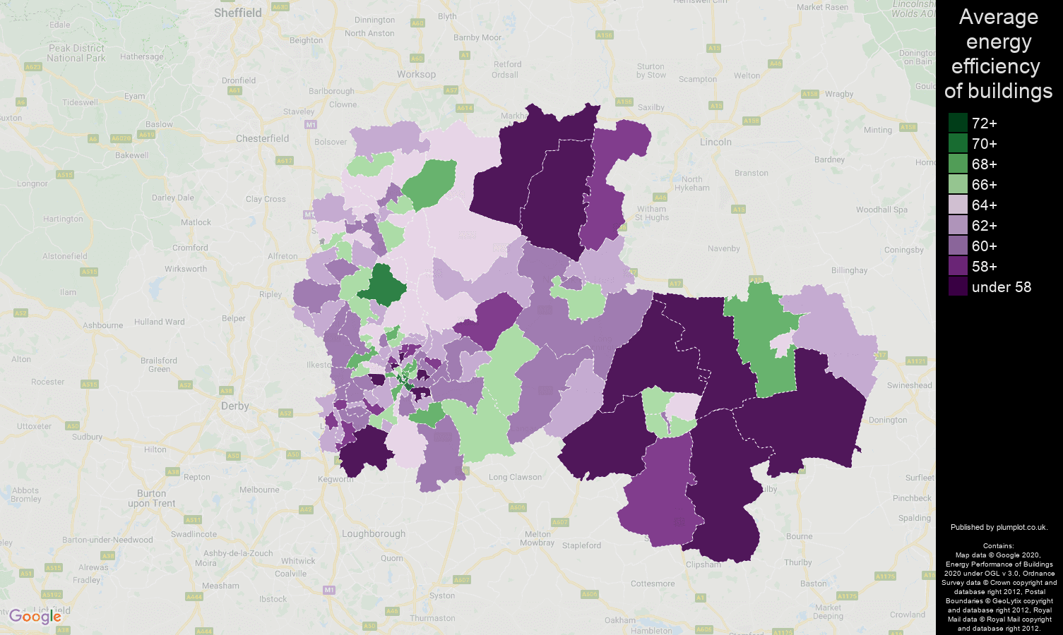 Nottingham map of energy efficiency of properties