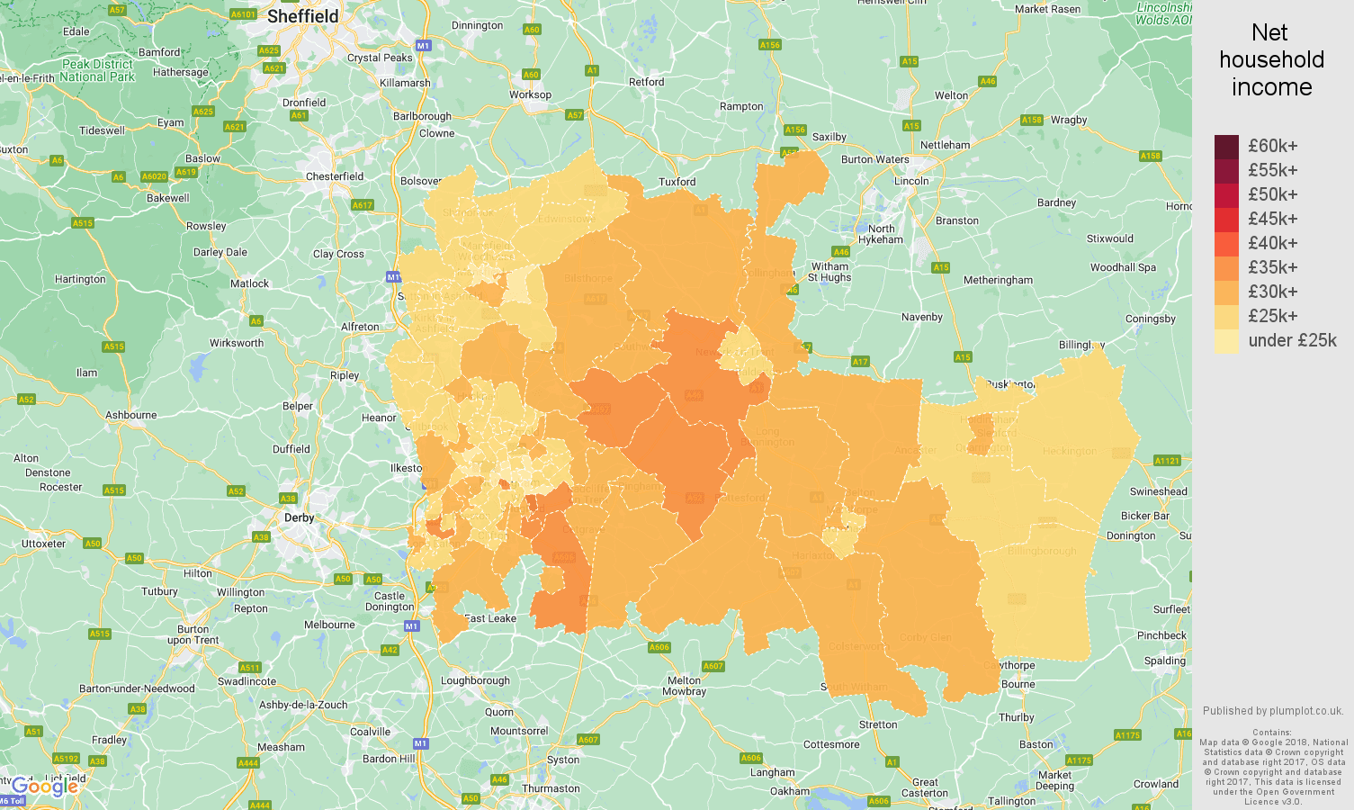Nottingham net household income map