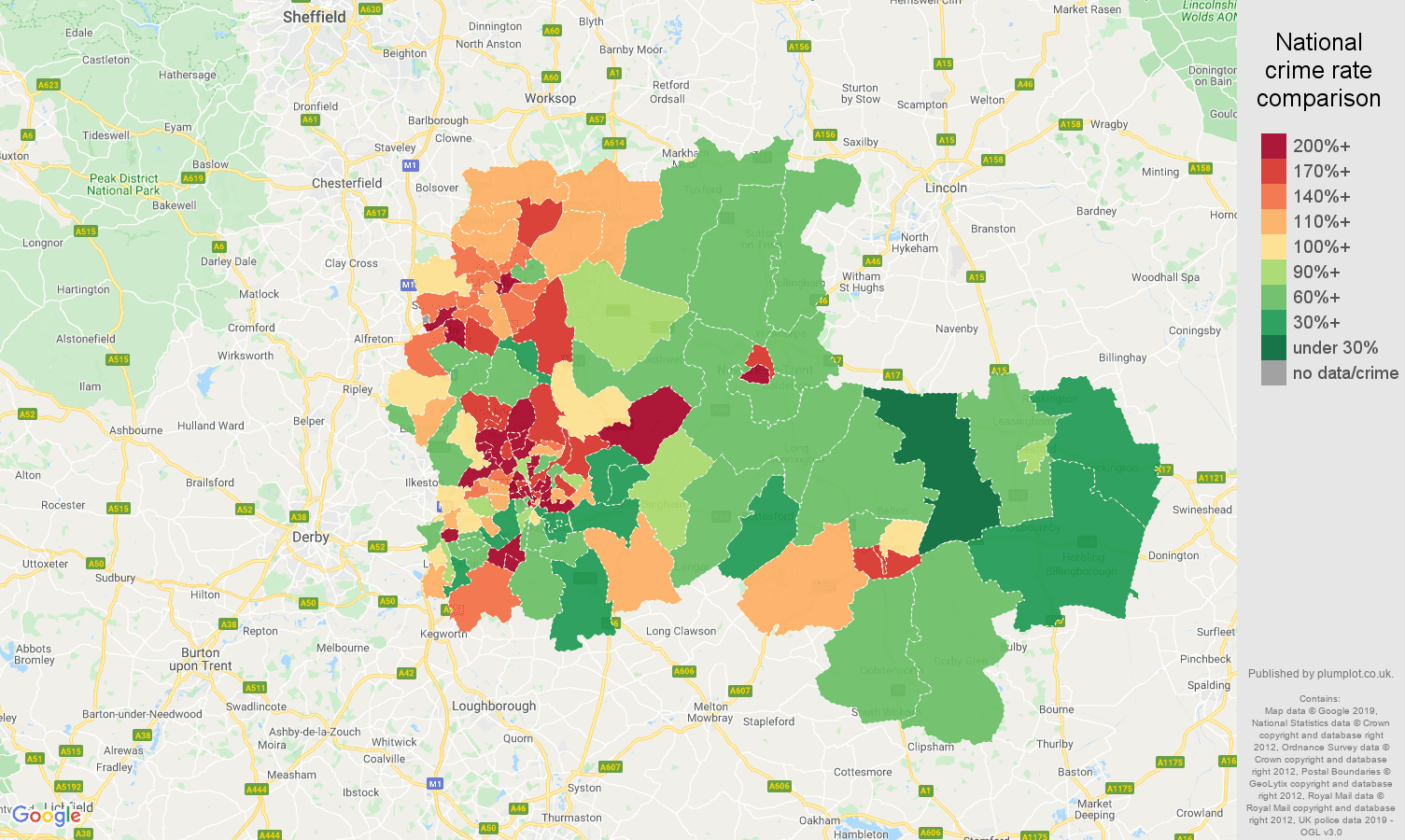 Nottingham other crime rate comparison map