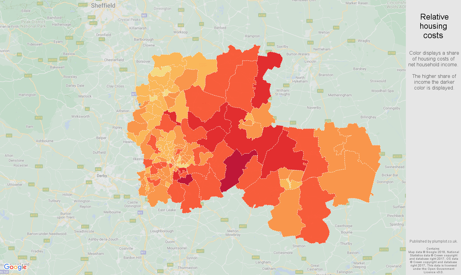 Nottingham relative housing costs map