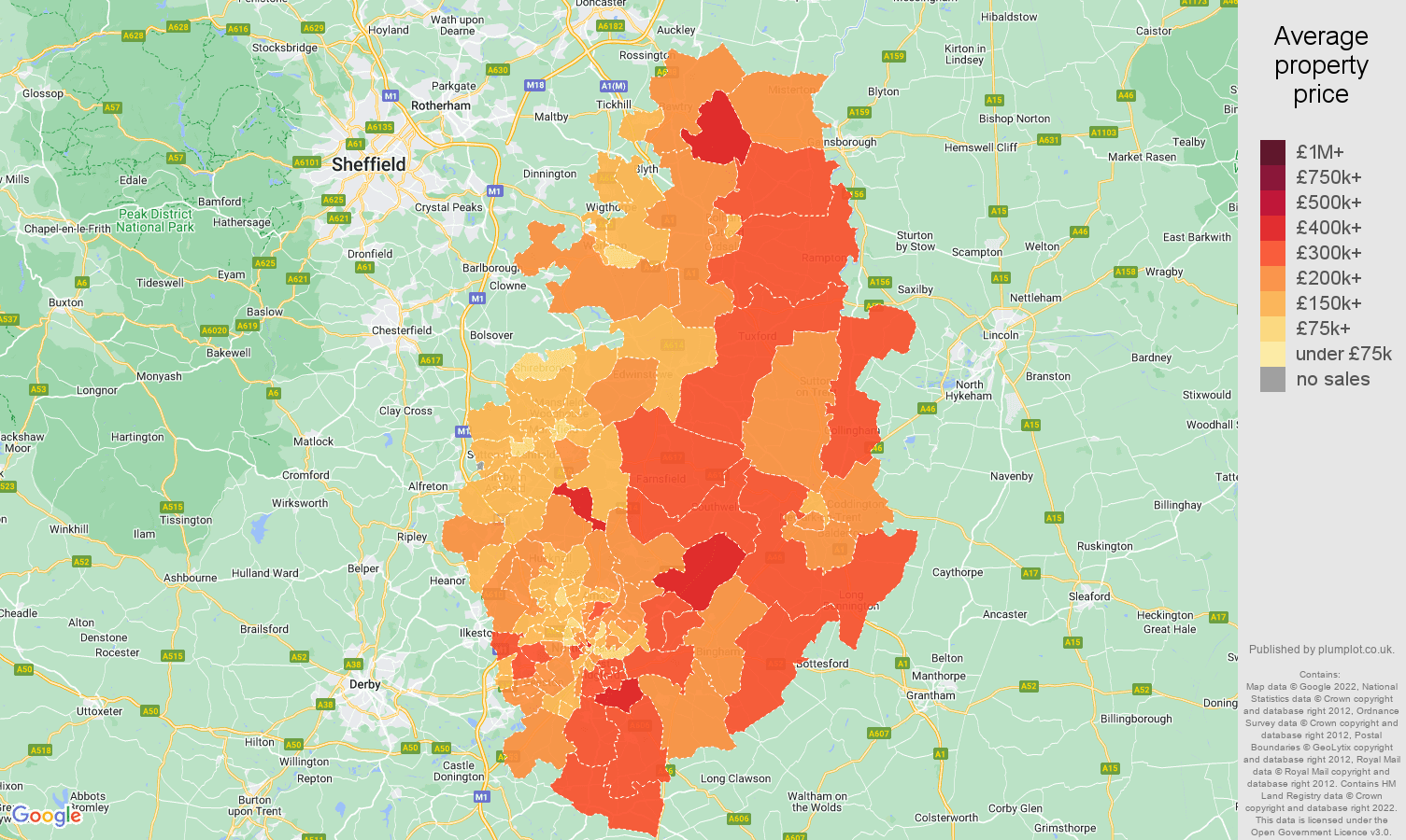 Nottinghamshire house prices map