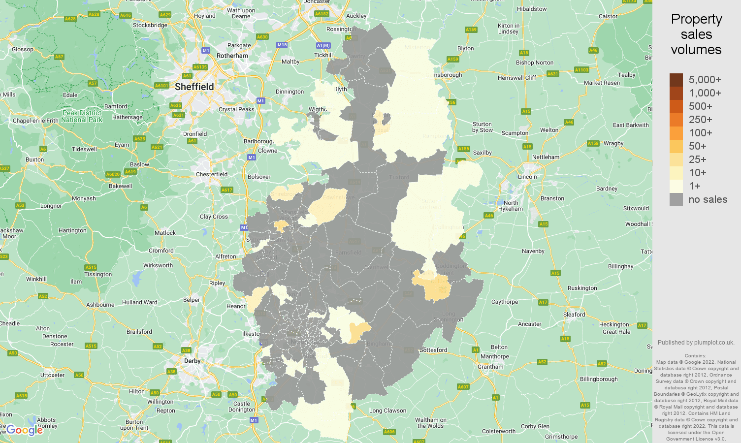 Nottinghamshire map of sales of new properties