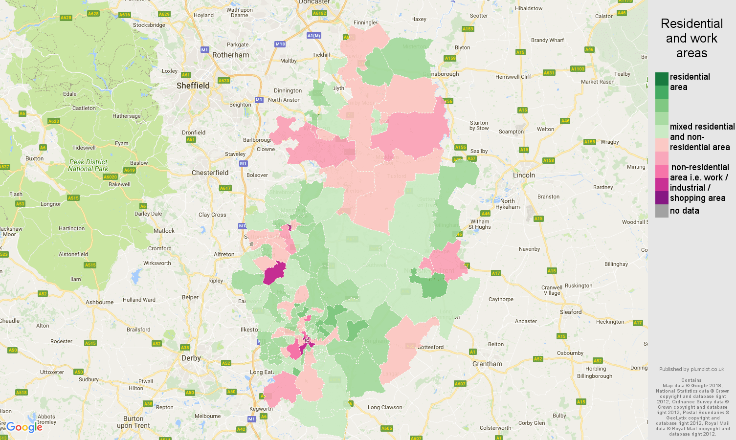 Nottinghamshire residential areas map