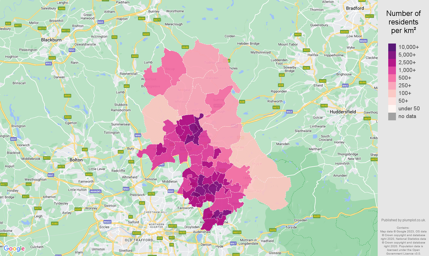 Oldham population density map