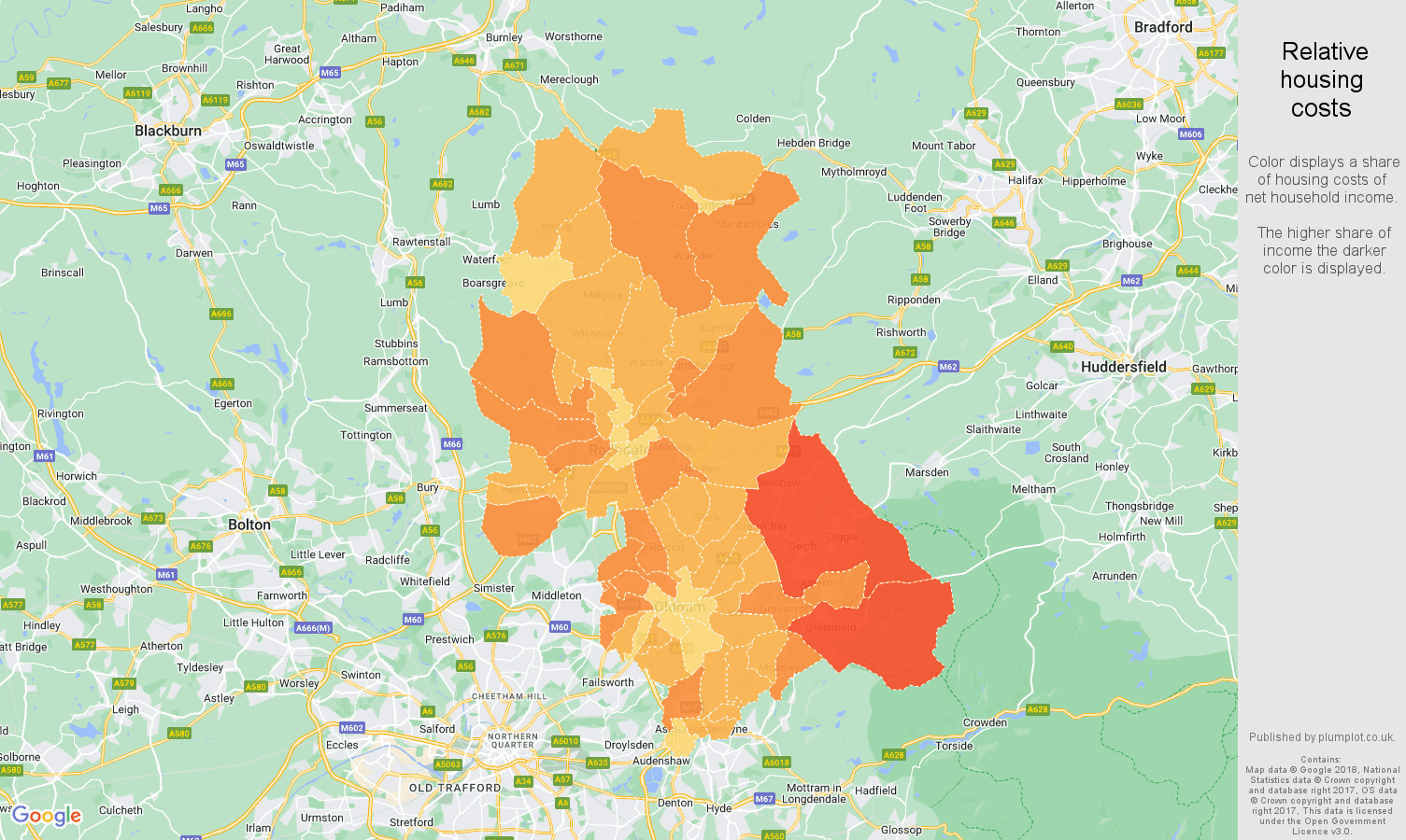 Oldham relative housing costs map