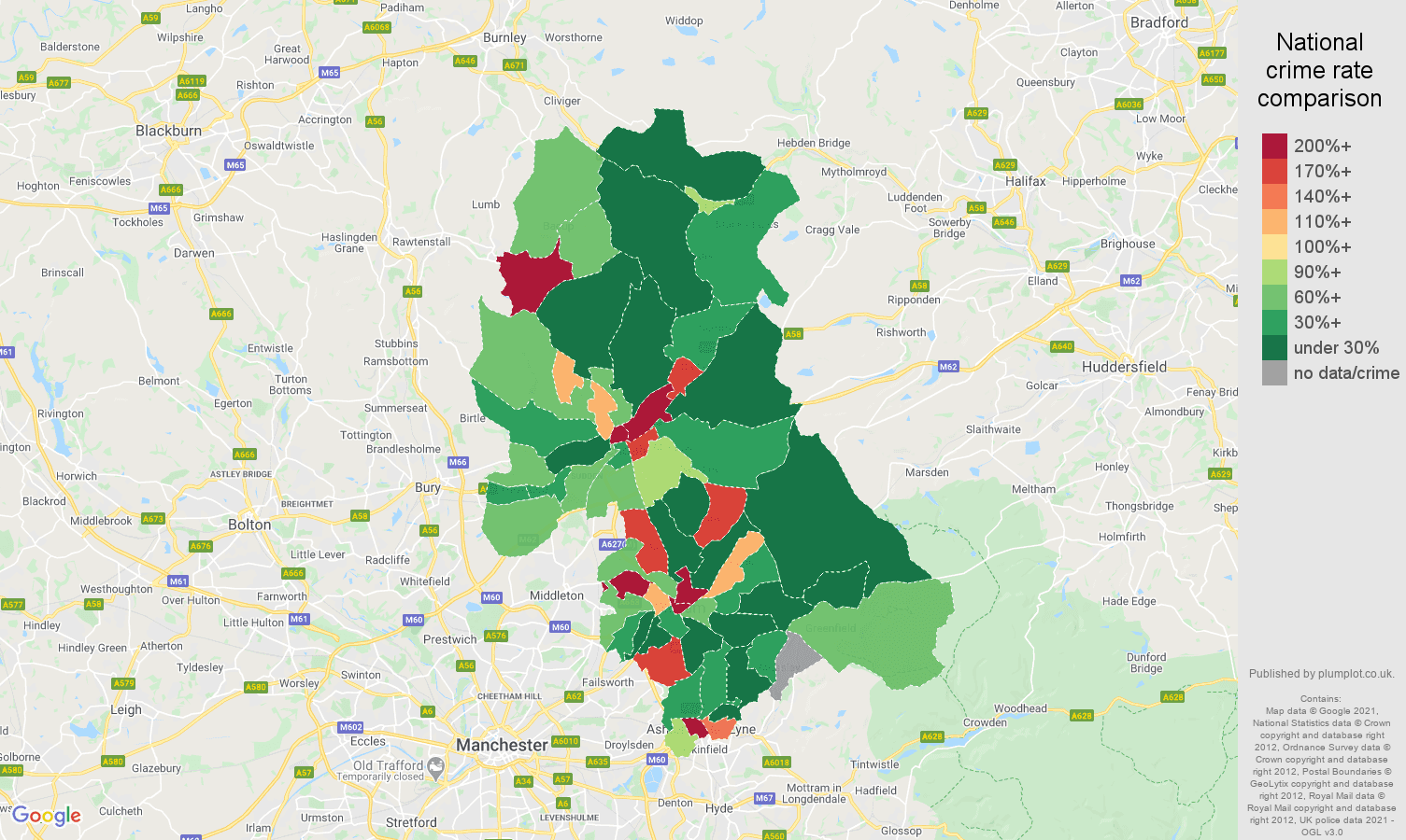 Oldham shoplifting crime rate comparison map