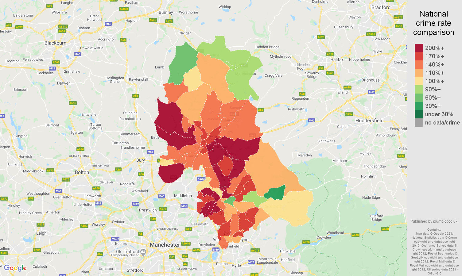 Oldham vehicle crime rate comparison map