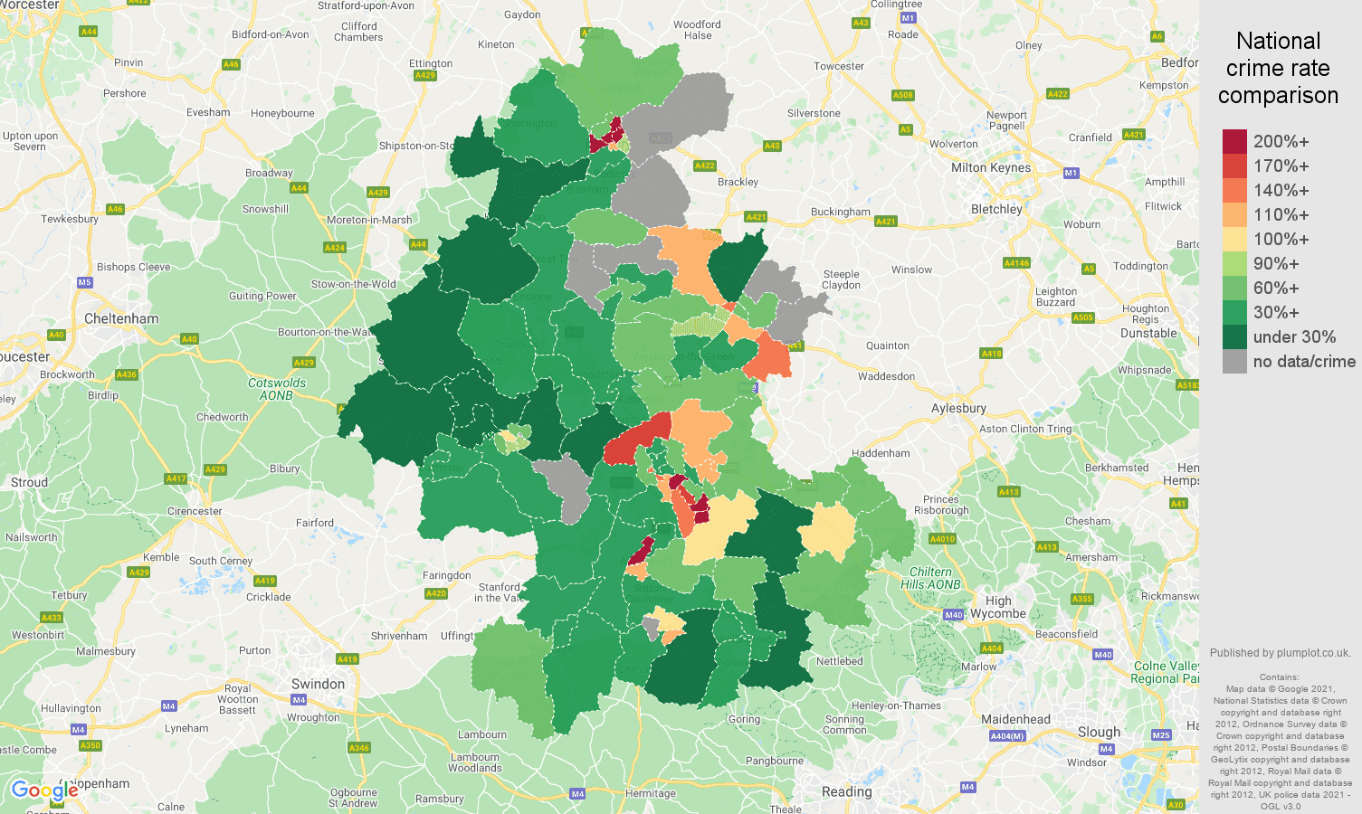 Oxford drugs crime rate comparison map
