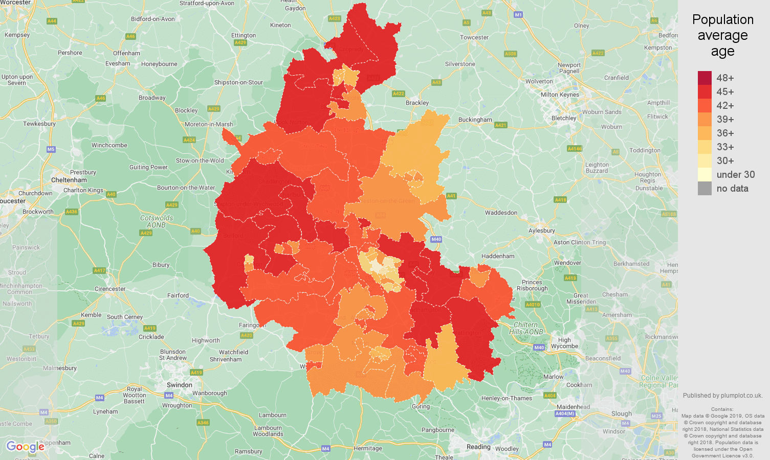 Oxford population average age map