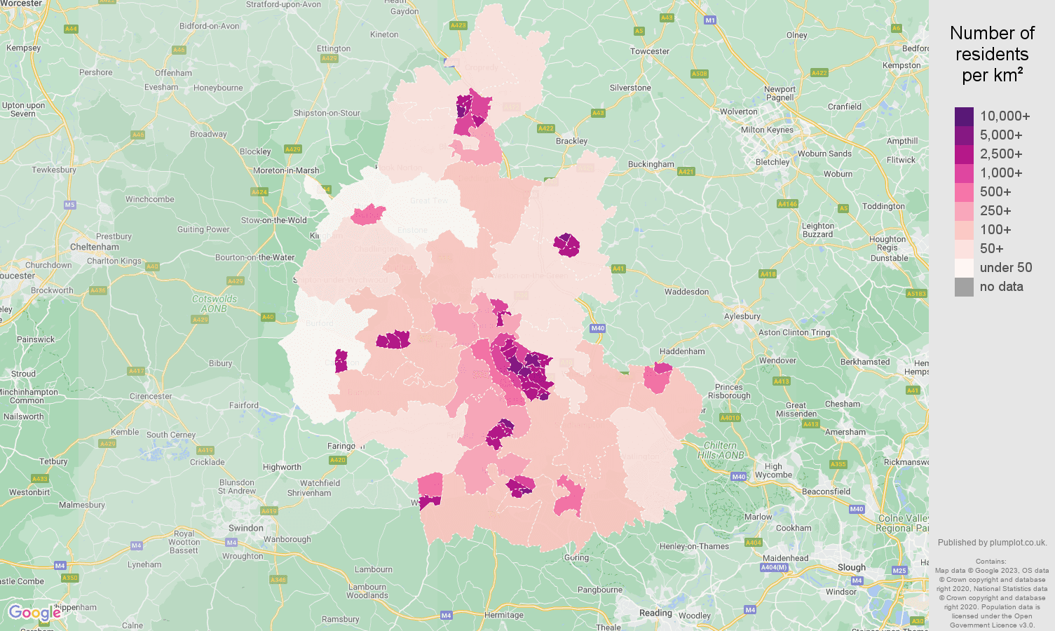 Oxford population density map