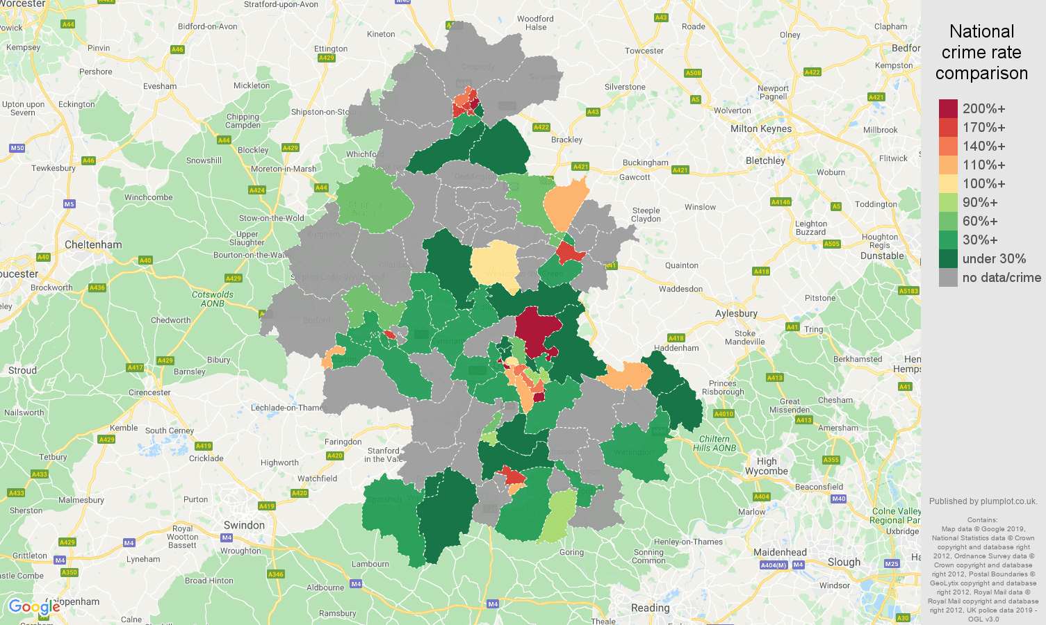 Oxford possession of weapons crime rate comparison map