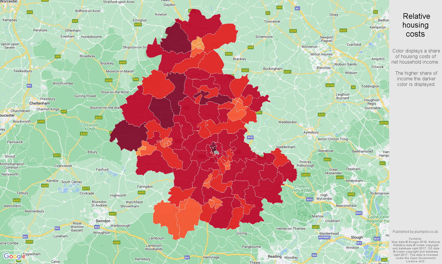 Oxford relative housing costs map