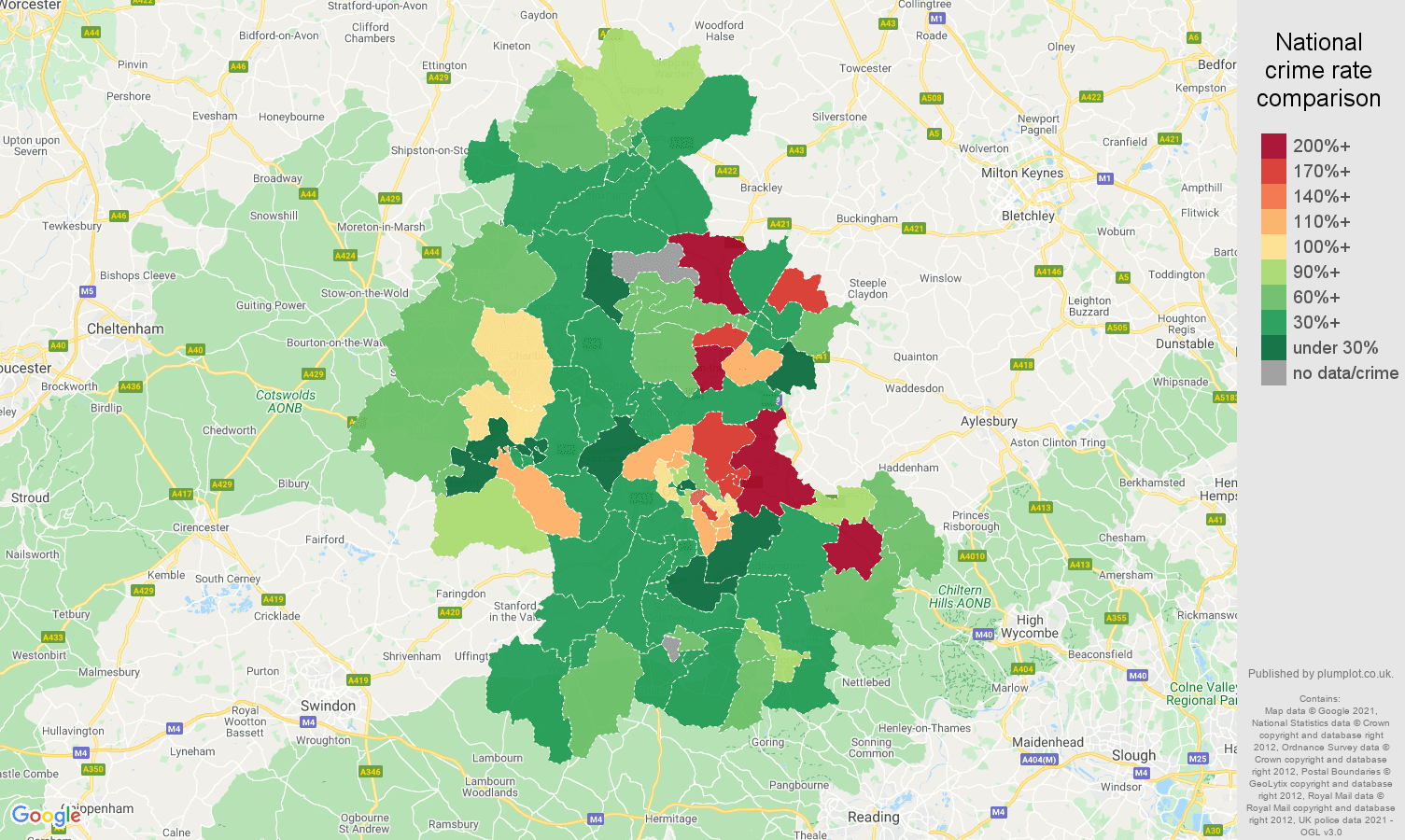 Oxford vehicle crime rate comparison map