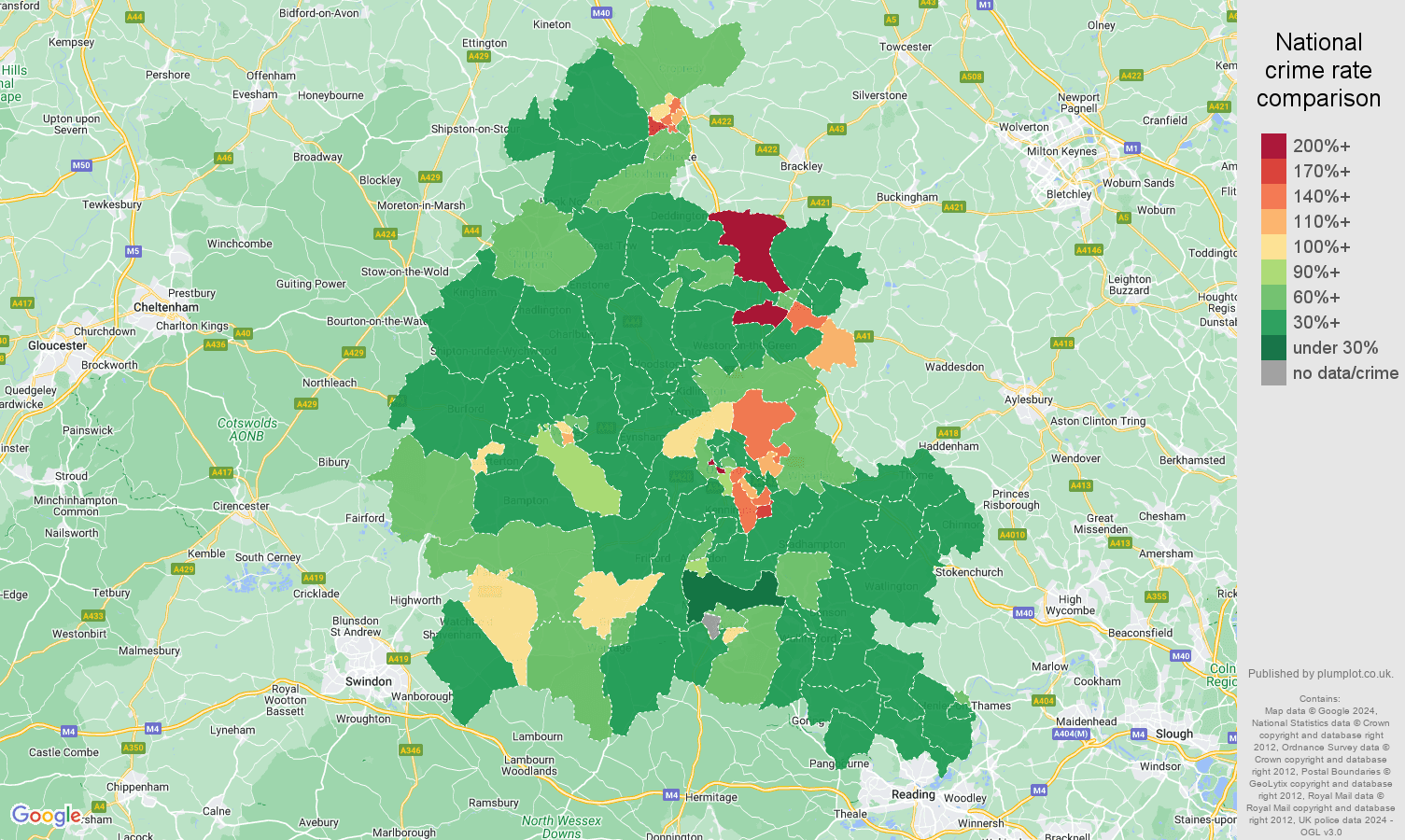 Oxfordshire crime rate comparison map