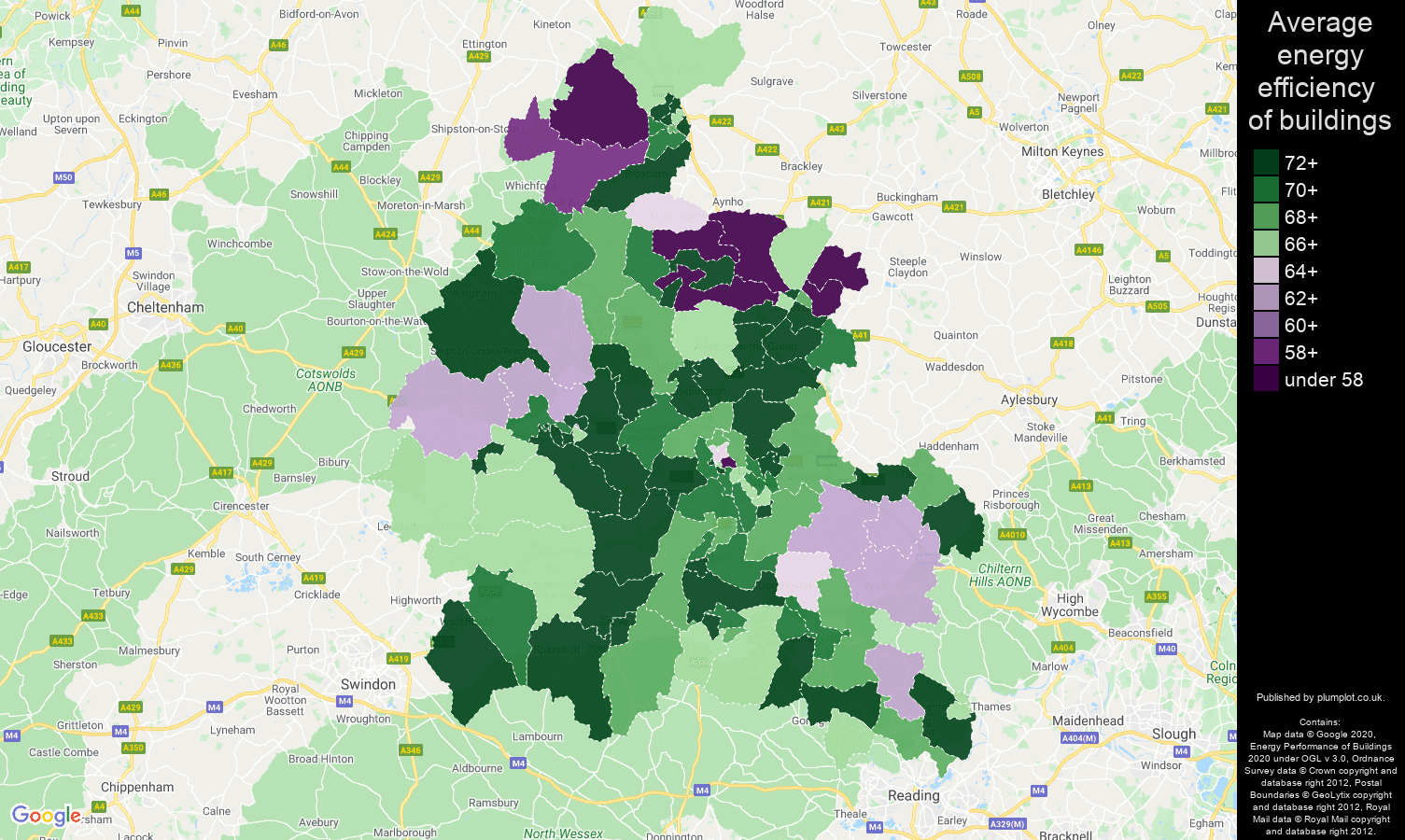 Oxfordshire map of energy efficiency of flats