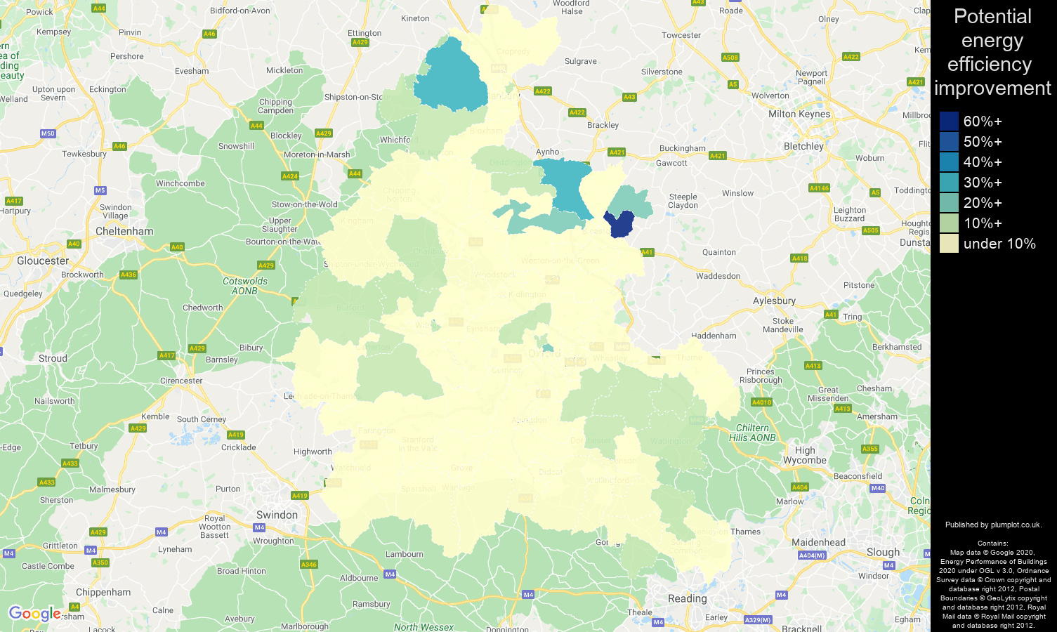 Oxfordshire map of potential energy efficiency improvement of flats
