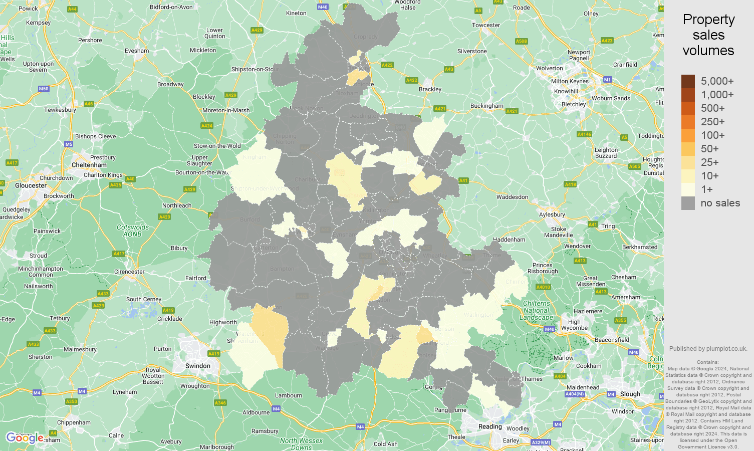 Oxfordshire map of sales of new properties