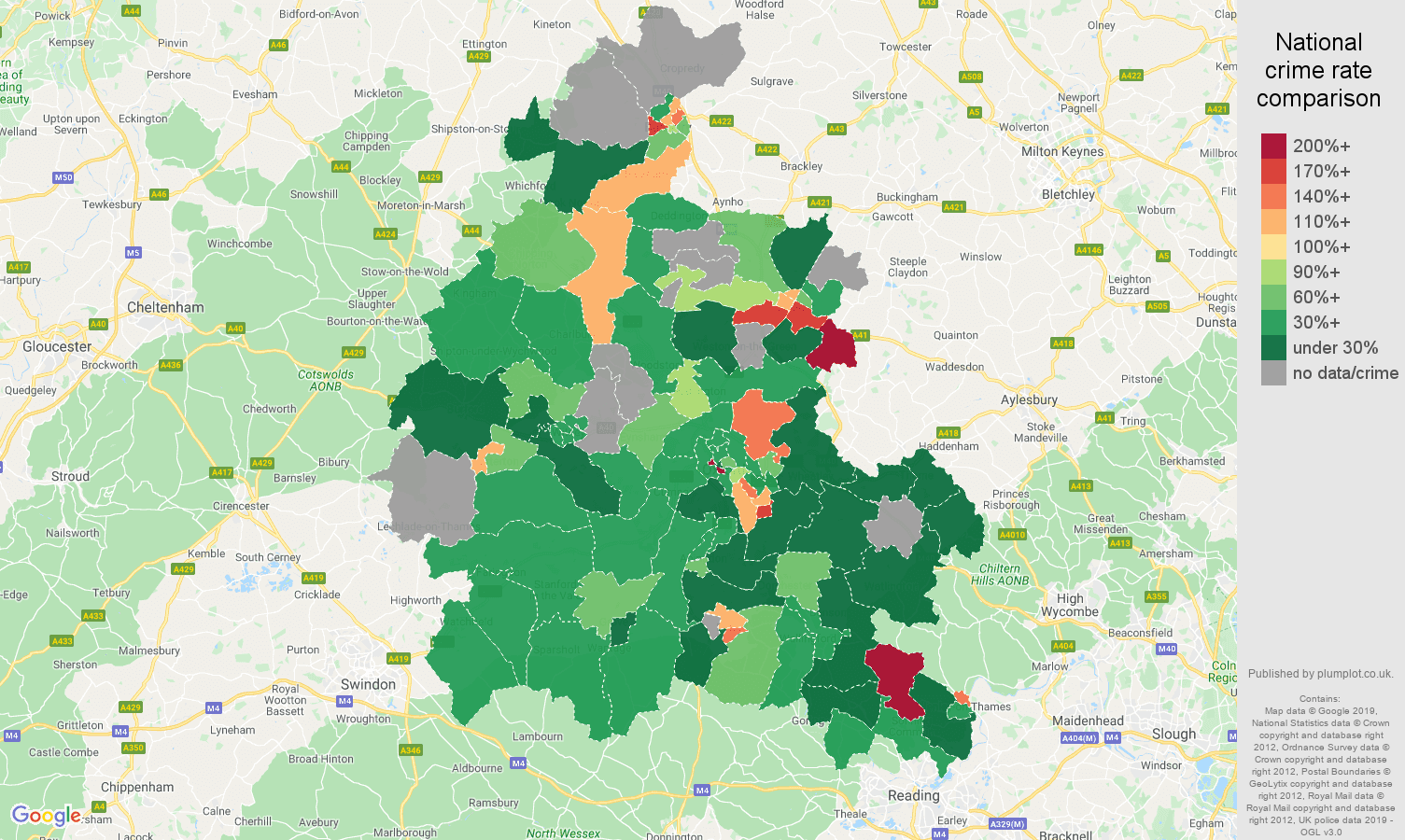 Oxfordshire other crime rate comparison map