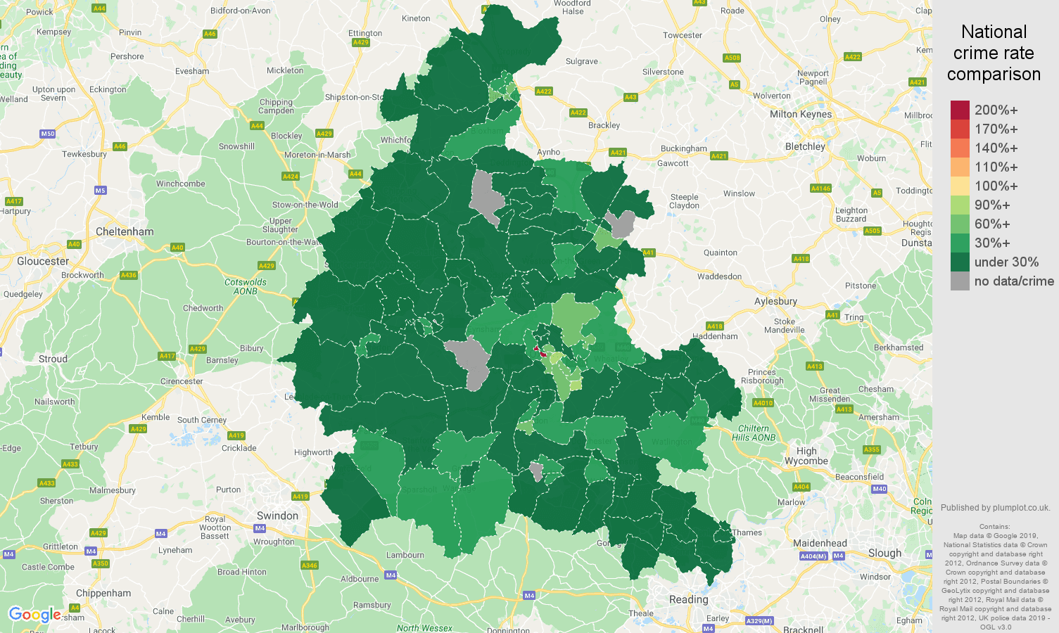 Oxfordshire public order crime rate comparison map