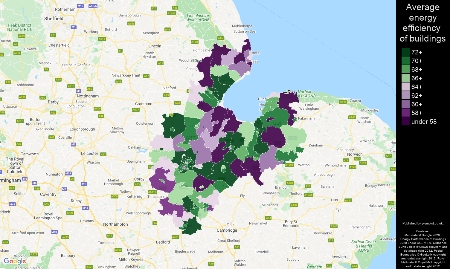 Peterborough map of energy efficiency of flats