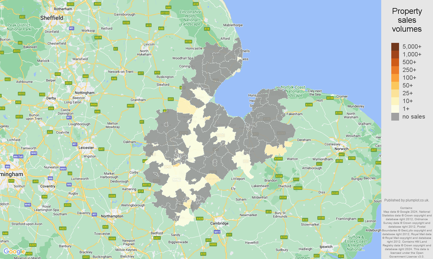 Peterborough map of sales of new properties