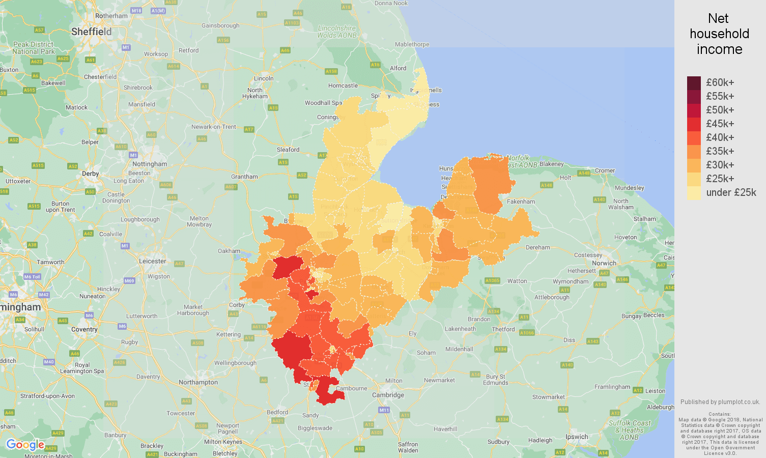 Peterborough net household income map
